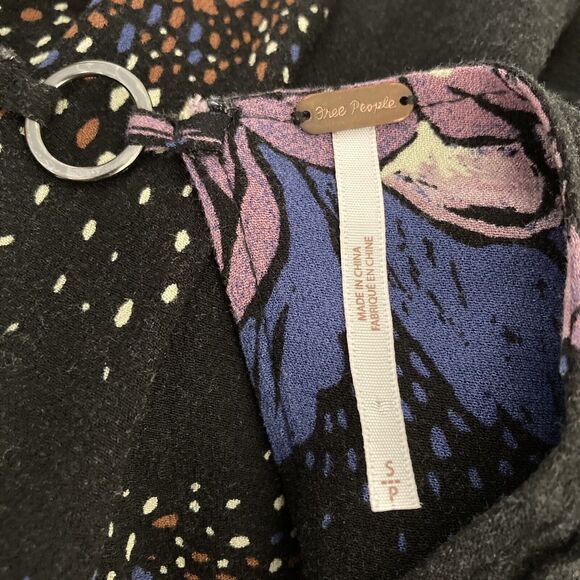 Free People Lovely Day Printed Tunic Dress Size S Black Sleeveless Boho Style - Picture 9 of 11